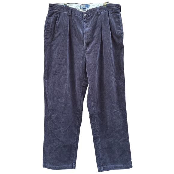 Polo Ralph Lauren Mens 36x31 Dark Navy Blue Corduroy Trouser Pleated Wide Relax - Picture 1 of 8
